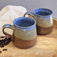 Handgefertigte Keramiktassen-Set - Geschenk Zum 8.jahrestag Für Paare Gemütliche Keramiktassen Mit Rustikalem Glas 2-Er Set von TheMudPlace