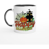 Fröhliche Halloween Keramik Tasse, Kürbis Becher, Halloween Tasse, Kaffeebecher, Halloween Geisterhaus Geschenkbecher von TheMugShopgiftsCo