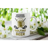 Weekend-Vorhersage Golfen Mit Bier Chance, Golfing Dad Geschenk -Papa Vatertag Golf, Bierkrug Zitat von TheMugShopgiftsCo