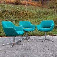 1 Von 3 Mid-Century Bürostuhl Stol Kamnik Jugoslawien 70Er Jahre Retro Schreibtischstuhl Grün Blau Original Textil Eiersessel Vintage Drehsessel von TheOldAtticSI