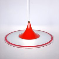 Mid Century Hängelampe Italien 60Er Jahre Rot Retro Kronleuchter Space Age Atomic Vintage Beleuchtung von TheOldAtticSI