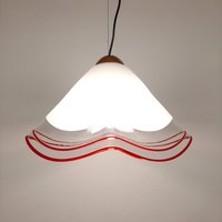 Murano Glas Pendellampe Von Renato Toso Für Leucos Italien 70Er Jahre Mid-Century Beleuchtung Weiß Und Rot Space Age von TheOldAtticSI