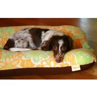 Gelb Grün Mod Blumen Fleece, Bunbed Dackel Hundebett, Kleine Rasse Hundebett - Mid Century von TheOminousCloud