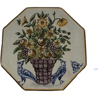 Vintage Handbemalte Keramikfliese Untersetzer Hexagon Vögel Und Blumen Portugal? von TheOpShopTreasures
