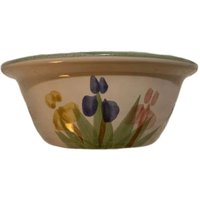 Vintage Mayking Creek Pottery Handgemalte Iris Blumen Servierschüssel Antigo Wi von TheOpShopTreasures