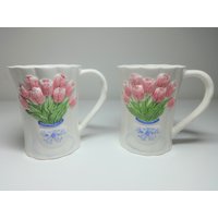 Vintage Curtis Swann Inc Otagiri Japan Handbemalte Tulpe Blumen Porzellan Kaffeetassen Set Von Zwei | 2 von ThePJCompany
