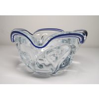 Vintage Lillian Vernon 24% Bleikristall Candy Dish/Schüssel Überbackene Ränder Mit Doppeltem Blauen Rand von ThePJCompany