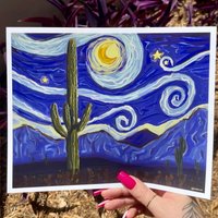 Sternenwüste | Kaktus Kunstdruck Im Van Gogh Stil von ThePaperDesert