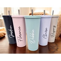 Pastell Großer 600Ml Isolierter Personalisierter Becher Mit Deckel Und Strohmetall Pastell Großer 600Ml Isolierter Personalisierter Becher Mit Deckel Und Strohmetall von ThePaperShedGifts