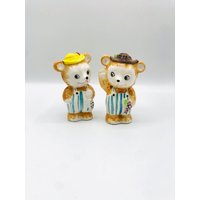 Großes Vintage Teddybär Junge Und Mädchen Salz Pfeffer Streuer Set, Japan von ThePartTimePicker