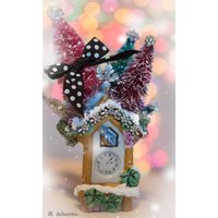 Vintage Retro Kitsch Weihnachten Winter Wandtasche W/strass & Flaschenbürste Bäume Rosa Blau von ThePatchworkAttic