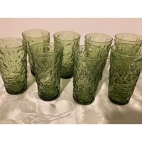 8 Vintage Avocado Grün Texturierte Wasser/Tee Gläser von ThePeacockButterfly