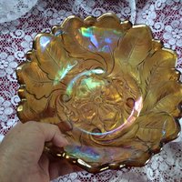 Große Irisierende Bernsteinfarbene Servierschale Aus Karnevalsglas von ThePeacockButterfly