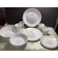 Set Von 18 Teilen Corelle Geschirr Im Pfirsich Blumen Muster von ThePeacockButterfly