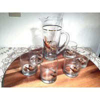 Vintage Fasan Barware Set Krug & 6 Gläser Vintage Fasan Barware Set Krug & 6 Gläser von ThePeacockButterfly