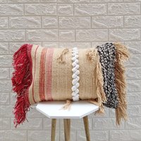 Beige Creme & Mehrfarbig Handgewebt Fransen Kissenbezug Baumwolle Strukturholz Wurf Boho von ThePerfectCraftman