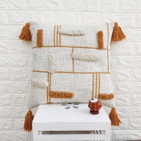 Boho Strukturierter Dekokissenbezug 100% Baumwollgewebe Senfgelb & Elfenbein Handgestickter Getufteter 18x18 Kissenbezug von ThePerfectCraftman