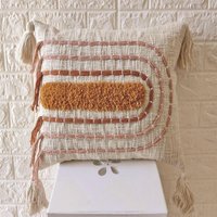 Elfenbein Senfgelb Rost Orange & Blush Pink 100% Rohbaumwollgewebe Bestickt Getuftet Texturierter Boho Lumber Kissenbezug 18x18 von ThePerfectCraftman