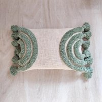 Elfenbein & Sage Grün Boho Strukturierte 100% Baumwolle Dekokissenbezug Gestickte Tufted 14x20 Kissenbezug Dekorativer Handgemachter von ThePerfectCraftman