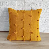 Gelber Handloom Gewebte Grobstrick Schleifen Natürlicher Baumwolle Handgefärbter Kissenbezug Boho Strukturierter 16x16, 18x18, 20x20 Kissen von ThePerfectCraftman