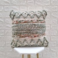 Hellgrüne Mehrfarbige Baumwolle Hand Webstuhl 18x18 Zoll Boho Deko Kissenbezug Textured von ThePerfectCraftman