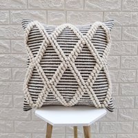 Innen/Außen Verwendbarer Elfenbein Schwarzer Kissenbezug Baumwolle & Pet Garn Handwebstuhl Gewebt 18X18 Zoll | 45 X 45 cm Boho Dekorativer von ThePerfectCraftman