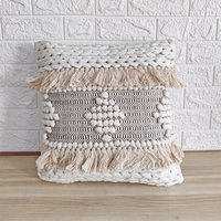 Weiß & Schwarz Chunky Loops Hand Gewebte Baumwolle 18x18 Zoll Dekorativer Dekokissenbezug Fransen Kissenbezug von ThePerfectCraftman