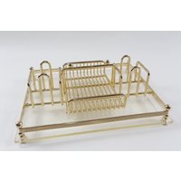 Lim Büro Schreibtisch Organizer Glas Golden Metallic Besteck Silber Foto Prop Home Interior Decor Design, Vintage ~ 20-01-647 von ThePinkRoom