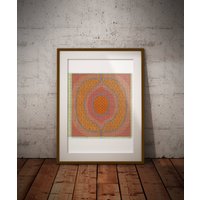 Retro 70S Stoffkunstdruck Orangefarbene Raute Textilgeschichte von ThePointPaperArtCo