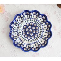 Bunzlauer Keramik Eierplatte Pfau Muster Von Boleslawiec Handmade Poland Kunst von ThePotteryValley