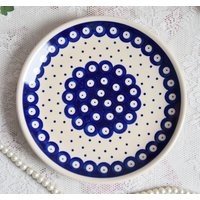 Bunzlauer Keramik Polka Dot Buntstifte Teller Blau Handbemalt, Hängend Polen Salatteller Blau, Made in Poland von ThePotteryValley