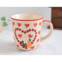 Hergestellt in Polen Keramik Keramikbecher Mit Herzen Valentinstag Geschenk Aus Boleslawiec Steinzeug von ThePotteryValley