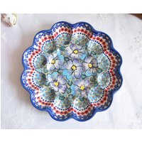 stiefmütterchen Blumen Bunzlauer Keramik Handgemachter Eierteller Gartenkunst Made in Poland von ThePotteryValley