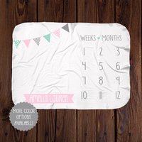 Personalisierte Meilenstein-Decke - Junge Banner Monatsdecke Minky Oder Swaddle Decke von ThePreppyLadybug