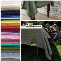 Gewaschene Leinen Tischdecke Viele Farben Wollweiß Beige Blau Schwarz Grün Gelb Lila Rosa Stonewashed Breiter Saum Auf Gehrung Geschnittene Ecken von TheRawLinen