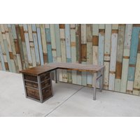 L-Förmiger Schreibtischschrank Und 3 Schubladen, Rustikaler Schreibtisch Aus Holz Stahl, L-Schreibtisch Holzstahlbeine, Eckschreibtisch Mit Schrank L-Förmiger Schreibtischschrank Und 3 Schubladen, Rustikaler Schreibtisch Aus Holz Stahl, L-Schreibtisch Holzstahlbeine, Eckschreibtisch Mit Schrank von TheRusticForest