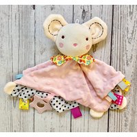 Personalisierte Baby Tröster Decke - Lovey Shower Geschenk Neues Plüsch Sicherheit Lovie Mit Tags Pink Maus Teddy von TheSanctuaryLyfe