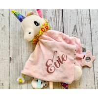 Personalisierte Tierliebe Decke Baby Tröster - Shower Geschenk Neues Plüsch Sicherheit Lovie Mit Tags Rosa Einhorn von TheSanctuaryLyfe