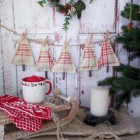 Girlande Aus Rot Kariertem Stoff, Antike Leinen-Weihnachtsdekoration von TheShabbyHall