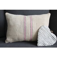 Moderner Bauernhof Valentines Kissenbezug, Hanf Rosa Streifen Primitive Nachhaltige Vintage Home Leinen | Gp023 von TheShabbyHall