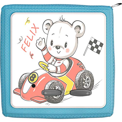 TheSmartGuard Schutzfolie passend für die Toniebox | Folie Sticker | Teddiebär fährt Rennauto mit Name personalisiert von TheSmartGuard