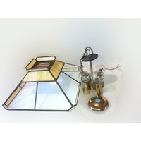 1970Er Arts & Crafts Style Swag Glas Hängeleuchte von TheStartledDuck