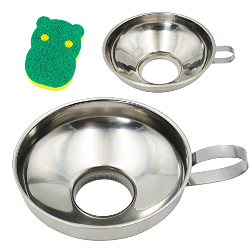 TheStriven 3 Stück Jam Trichter Breiter Mund Trichter Marmeladentrichter Canning Trichter Edelstahl Trichter Set mit Griff für Breite und Normale Dosen Zum Marmelade, Dressing, Mit Reinigungsschwamm von TheStriven
