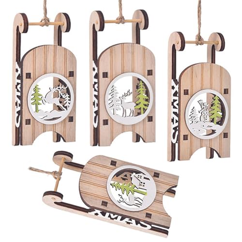 TheStriven 4 Stück Miniatur Holzschlitten Weihnachtsschlitten Ornament Urlaub Deko Holz Schlitten Deko Schlitten aus Holz Dekoschlitten Holzschlitten für Kaminsims Tür Bücherregal von TheStriven