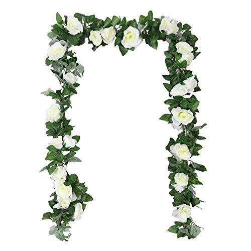 TheStriven 2 Stück Künstliche Blume Girlanden Gefälschte Rose Rebe Blumen Künstliche Eukalyptusgirlande Künstlich Seidenblumen Gefälschte für Zuhause Wand Hochzeit Bogen Dekor, 16 Blumen (Weiß) von TheStriven