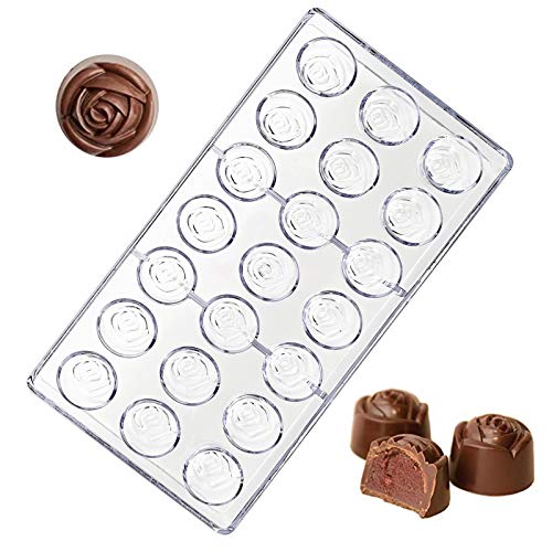 Transparent Schokoladenform Polycarbonat Schokolade Formen Pralinenform Backform Backzubehör aus Polycarbonat Pralinenform für Süßigkeiten für Chocoate Kuchen Süßigkeiten 21 Gitters (Rosenform) von TheStriven