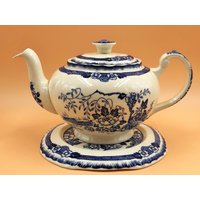 1930Er Jahre Alfred Meakin Pottery Jesmonde Design Blau & Weiß Teekanne Und Ständer. 1, 5 Pint Fassungsvermögen. - Free Uk Post von TheTeaTray