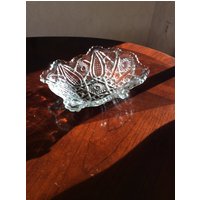 Große Kristall Schale, Vintage Klares Glas, Geätztes Detail, 8" X10" 3"High Cut Glas Design Schön Zum Servieren von TheThreadingHouse