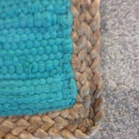 Handgemachter Chindi Teppich, Handgemachter Boho Hippie Veganer Teppich. 60"x40" Teal & Jute Borte Handgemachter Chindi Teppich, Handgemachter Boho Hippie Veganer Teppich. 60"x40" Teal & Jute Borte von TheThreadingHouse