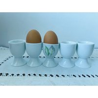 5Er Set Eierbecher Aus Weißem Porzellan - Ostereierbecher von TheVINTAGEShopBG